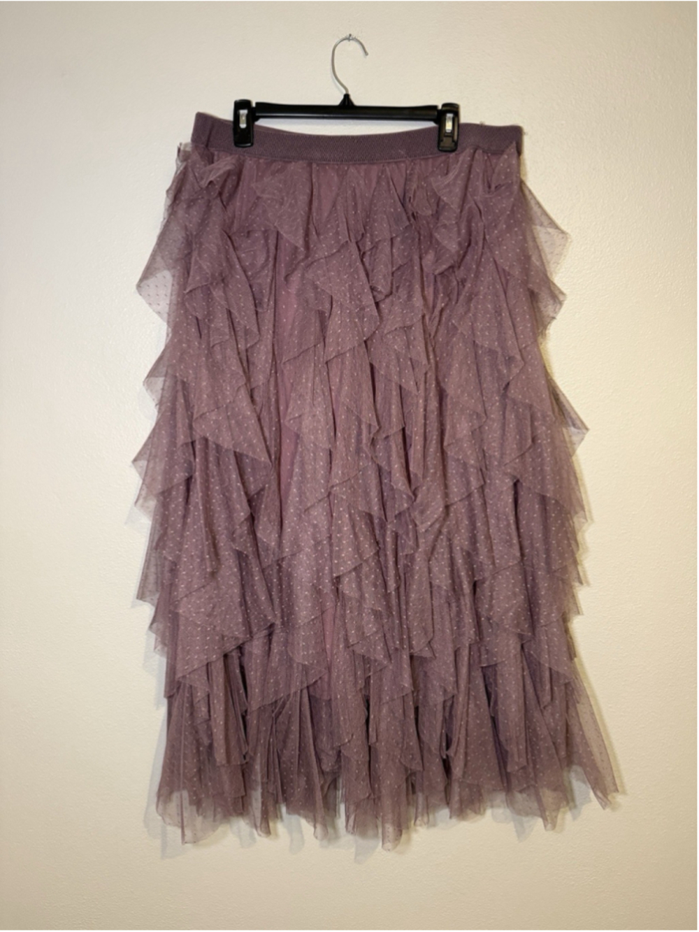 Anthropologie Midi Skirt Cheri Ruffle Tulle Elastic Waist Rose Plush Preppy XL - Picture 2 of 5